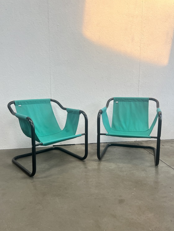 Image 1 of Zwei dänische Vintage-Sessel, Xcol, schwarzer Stahl mit grünem Stoff, 1980er Jahre