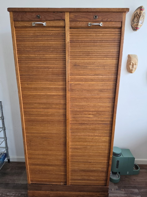 Antiker Eichenholz Doppel-Rollladenschrank / Notar-Archivschrank (Ca. 1930er/50er Jahre)