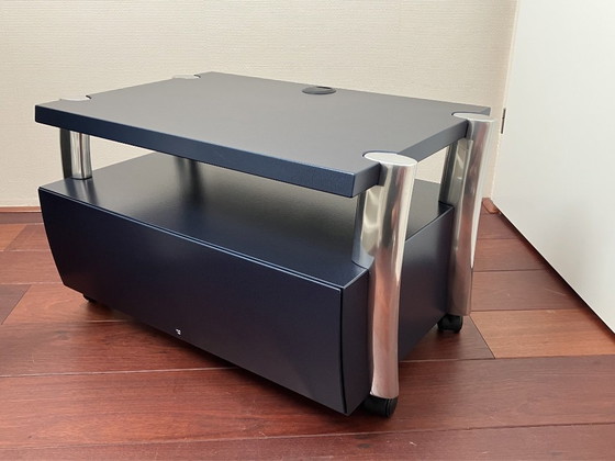 Image 1 of Leolux Designer TV Stand / Audio Cabinet – Blue with Polished Aluminium Frame