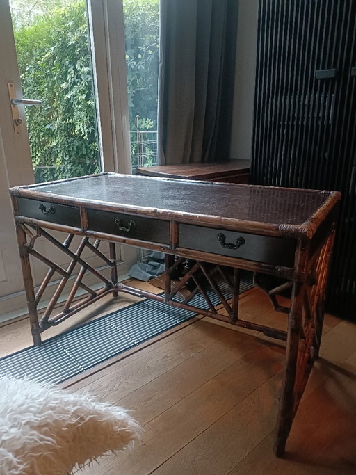 Characterful vintage bamboo-style Desk with three drawers