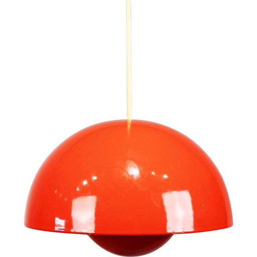 Vintage red flowerpot pendant lamp model VP1 by Verner Panton, 1968