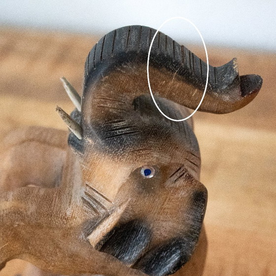 Image 1 of Vintage hand-carved circus elephant figurine: handmade animal sculpture