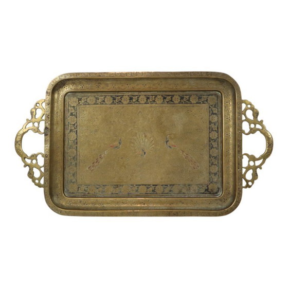 Image 1 of Vassoio orientale in ottone a forma di pavone
