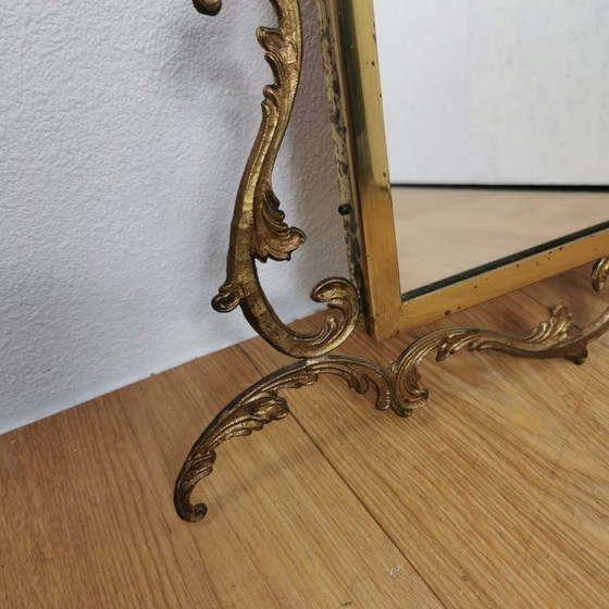 Image 1 of Vintage goudkleurige messing spiegel kuifspiegel schouwspiegel