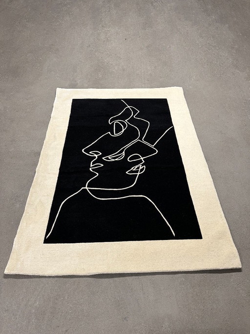 Scandinavian rectangular hand-woven wool rug