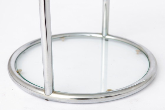 Image 1 of Vintage Chrome & Glass Side Table, Germany 1970s, Mid Century Modern Round End Table, Bauhaus Style Metal Coffee Table, Space Ag
