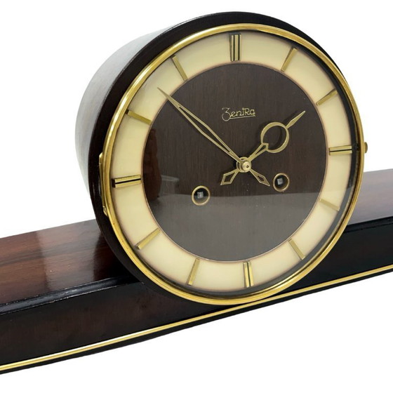 Image 1 of Zentra schoorsteenklok - zwart en goud, slagwerk, Duitsland jaren 1950