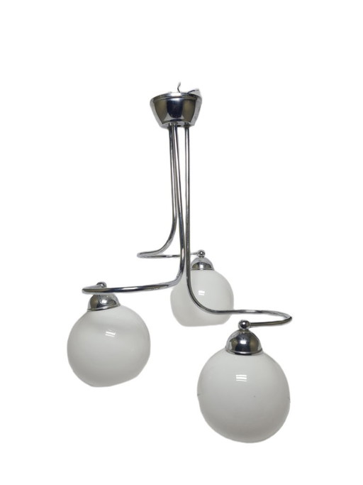 Art Deco Style Chandelier, Poland, 1970s – kroonluchters, Glass, Chrome (photo 2 of 7)