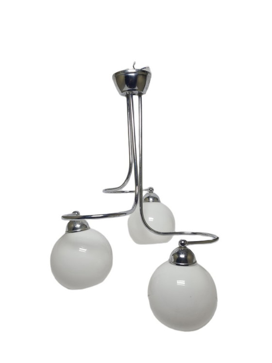 Art Deco Style Chandelier, Poland, 1970s – Glass, Chrome (photo 2 of 7)