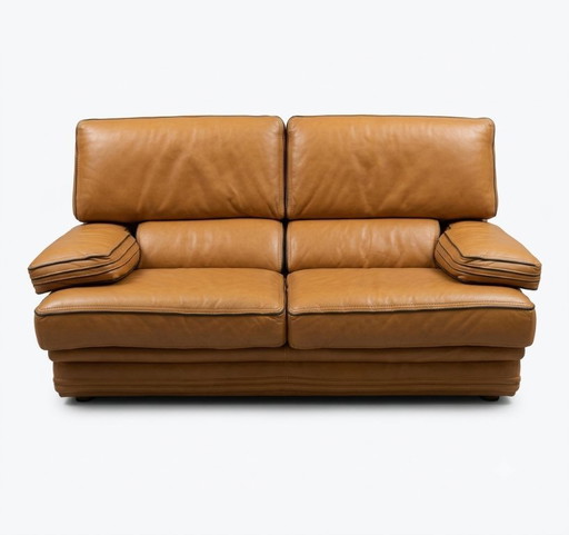 Ensemble de sièges en cuir Roche Bobois Design (canapé 3 places, canapé 2 places et fauteuil) - Cognac / Brun Havane