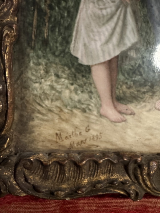 Image 1 of Dipinto di scena pastorale su porcellana, XIX secolo