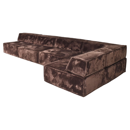 COR Trio Sectioneel Bankstel in Chocoladebruin Fluweel 1972 NIEUWE BEKLEDING