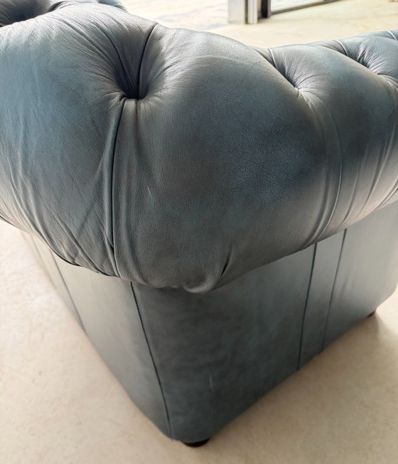 Chesterfield Winchester Furniture 2-seater sofa, 2 seaters, Leather, Blue (photo 5 of 15)