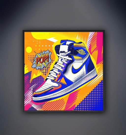 Treize : Nike Jordan par Roy Lichtenstein. Signé à la main et numéroté 6/10. Cadre en bois inclus. En excellent état.