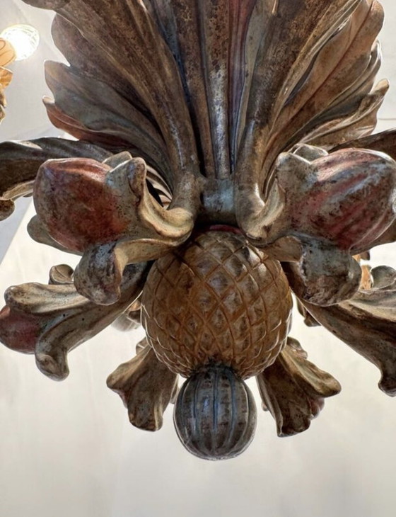 Image 1 of Kronleuchter aus geschnitztem Holz im Hollywood-Regency-Stil der 70er