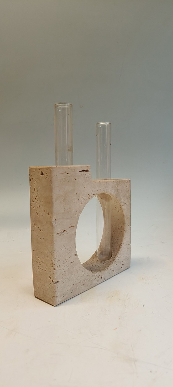 Image 1 of Italienische modernistische Travertin-Glasvase Fratelli Mannelli