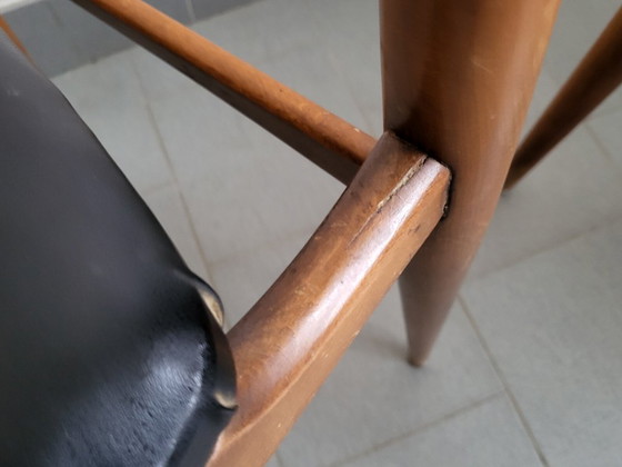 Image 1 of SET VAN 4 VINTAGE SCANDINAVISCHE STOELEN JAREN 60 BEUKEN ZWART SKAI 60S 1960S 60s