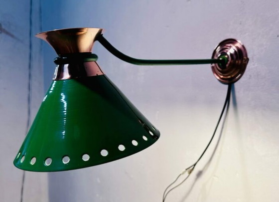 Pair of 60s Wall lights, Brass, Metal, Green, Mid Century Modern (photo 5 of 8)