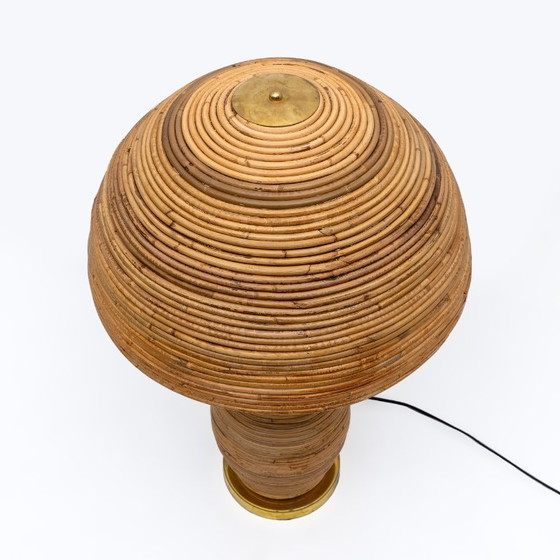 Pair of Vintage Rattan and Brass Table Lamps, 1970s, Gold (photo 6 of 8)