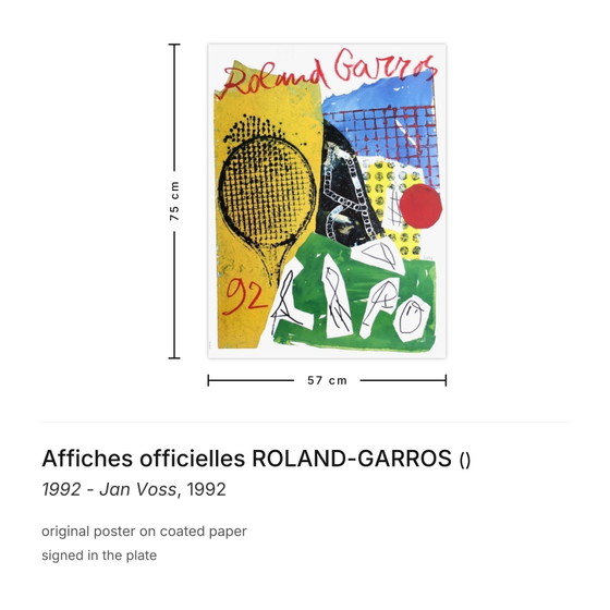 Image 1 of Publicaciones oficiales ROLAND-GARROS Jan Voss Póster 1992