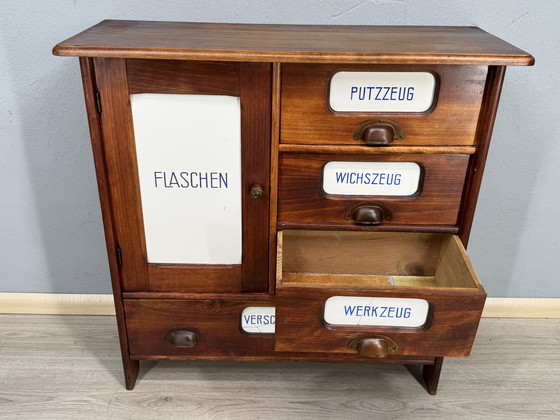 Image 1 of Antique kitchen cabinet with porcelain drawer plates | ca. 1900-1930