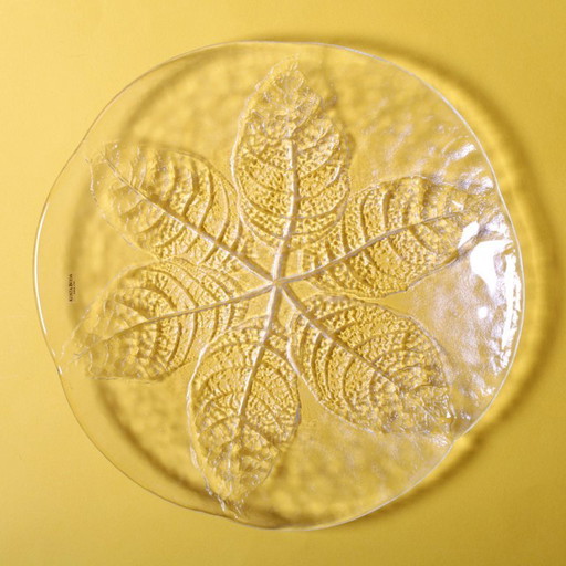 Kosta Boda Glass Clear Platter: Vintage Leaf Design by Wärff / 1975