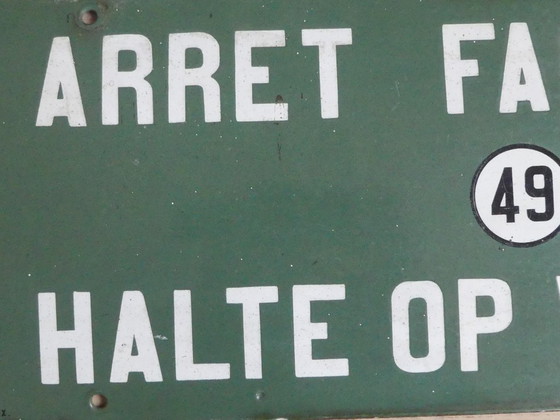 Image 1 of Insegna smaltata HOWOCO BRUX. "Arret facultatif - Stop on request" vintage