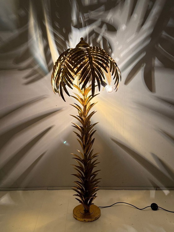 Image 1 of Gran lámpara de pie/palmera estilo Hollywood Regency, al estilo de Maison Jansen, Francia, década de 1970