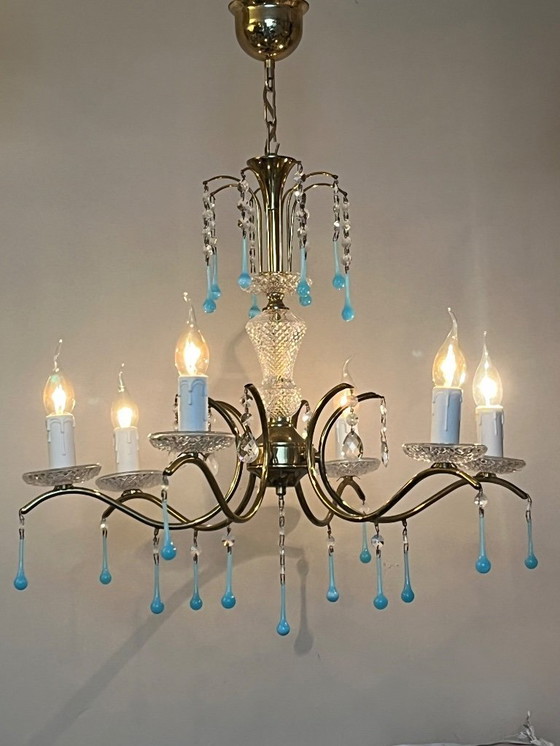 Image 1 of opaline azure blue teardrop chandelier