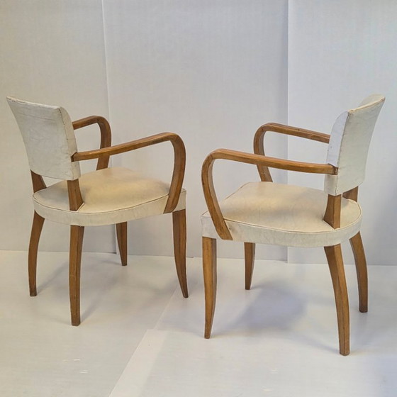 Image 1 of PAIR OF VINTAGE 1950S BRIDGE ARMCHAIRS IN BEECH & SKAI 50S ROCKABILLY 1950s