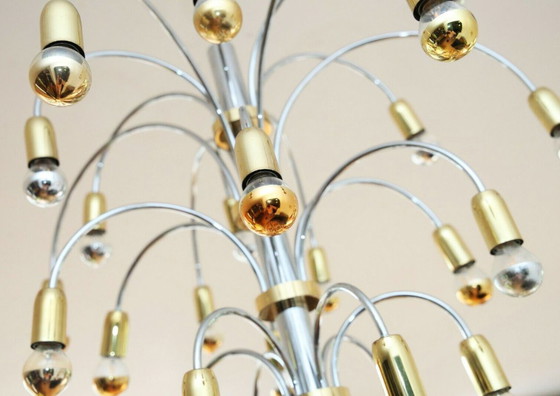 Image 1 of Vintage kroonluchter met 24 lampen in verchroomd en verguld metaal, Duitsland, 1970
