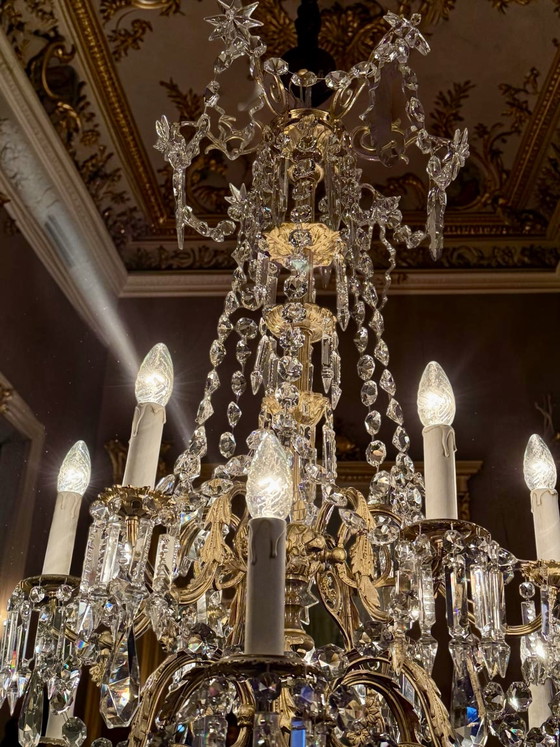 Antique French crystal chandelier ca. 1870 – Richly gilded & cut crystal – 120 × 80 cm✨ – Gold (photo 4 of 14)