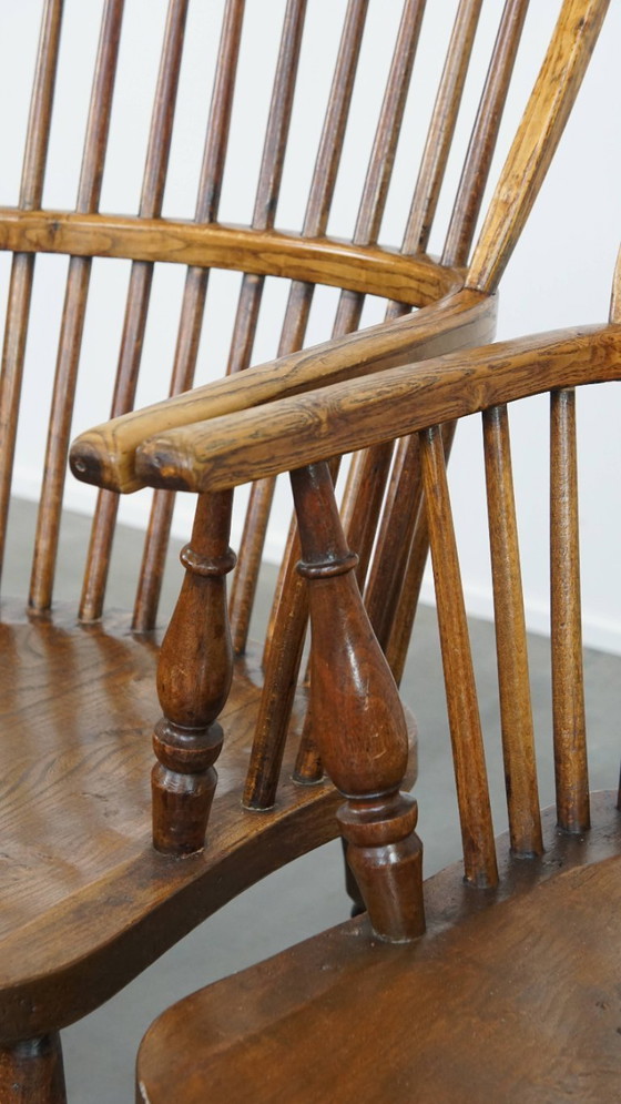 Image 1 of 4x Antike englische Windsor Stühle aus dem 19. Jahrhundert aus Ulmenholz