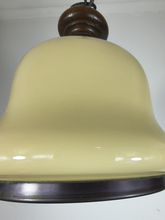 Image 1 of Vintage opaline hanglamp – gele glazen kap – jaren 30 stijl