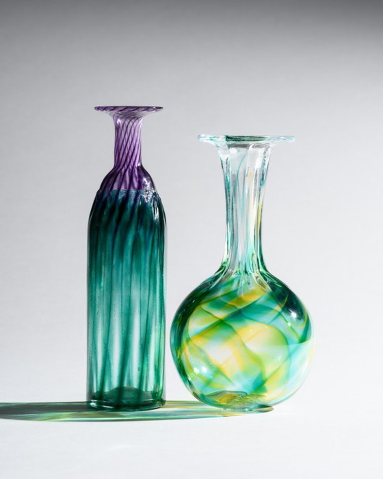 Image 1 of Curated Studio Art Glass Duo German Exhibition Pieces Signed by Artisans 80s-90s