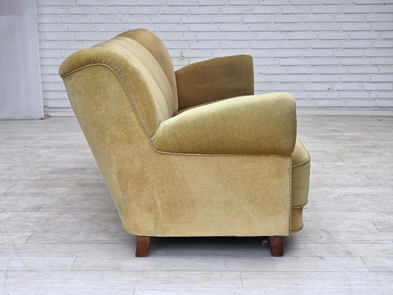 1960s, Danish 3-seater sofa, light green furniture velour., 3-5 seaters, Velvet, Wood, Vintage (photo 11 of 15)