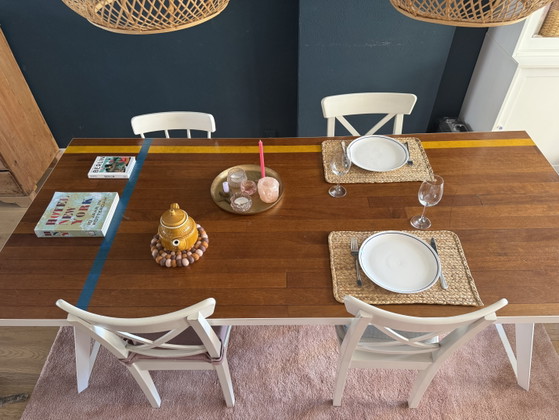Image 1 of Unique dining table with a top made from vintage gymnasium flooring