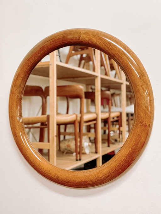 Vintage Danish round wooden mirror