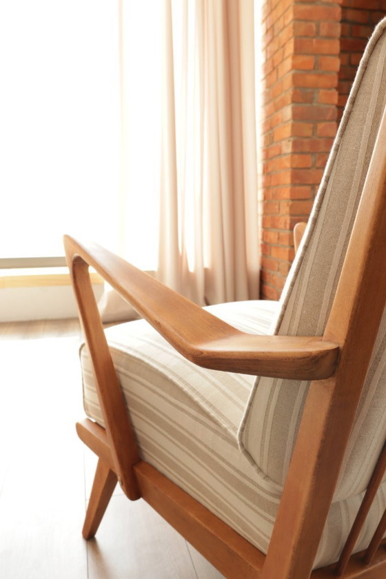 Image 1 of Vintage fauteuil knoll beige wit gestreept 1960