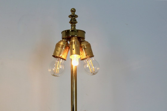 Coppia di Grandi Lampade da Tavolo Scultura Aquila in Ottone Belga per DeKnudt, Seta, Mid Century Modern (foto 13 di 16)