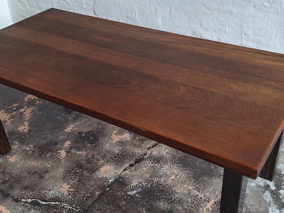 Image 1 of Tavolo da pranzo brutalista in teak e acciaio patinato di metà secolo, anni '60