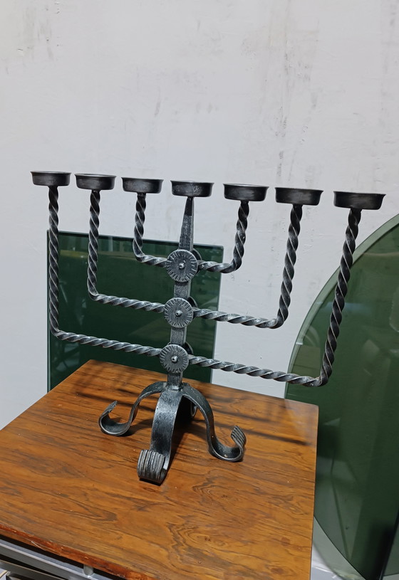 Image 1 of Vintage brutalist wrought iron candle holder 