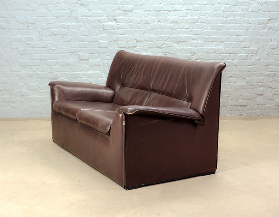 Image 1 of Afra and Tobia Scarpa Design Mid-Century Italian Design Chocolate Brown Leather Two Seat Sofa, Model Lauriana for B&B Italia.