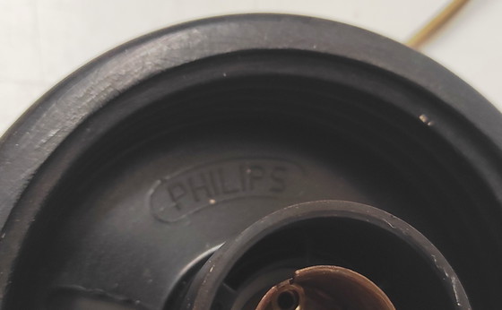 Image 1 of Plafondlamp van PHILIPS in wit glas en zwart ABS - jaren 60/70