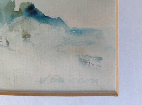 Atmospheric minimalist watercolor 'View in the Dunes' - Signed V. de Cock, Paintings & Drawings, Paper (photo 2 of 6)