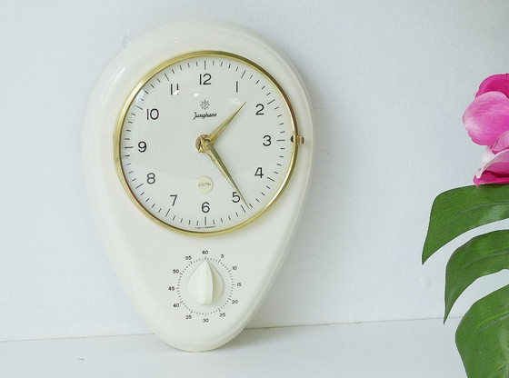 Image 1 of Orologio da cucina vintage Junghans, orologio da parete in ceramica, timer per uova, classico anni '60, ceramica