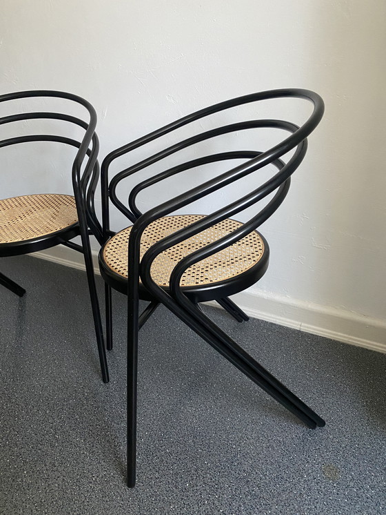 Image 1 of Italienische Stühle Stahlrohr Rotin 1970er Vintage