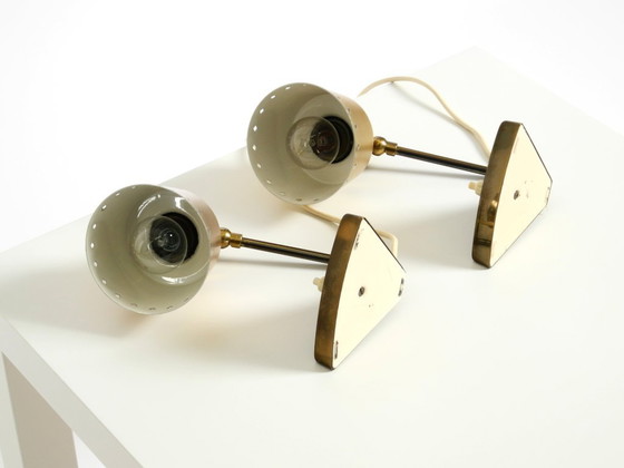 Image 1 of Twee prachtige zeldzame Mid Century Modern messing tafellampen