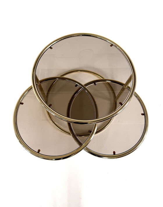 Image 1 of Vintage swivel brass & smoked glass coffee table, 1970s