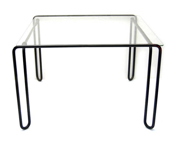 Image 1 of Tavolini laterali in metallo e vetro dal design vintage anni Cinquanta con forcina